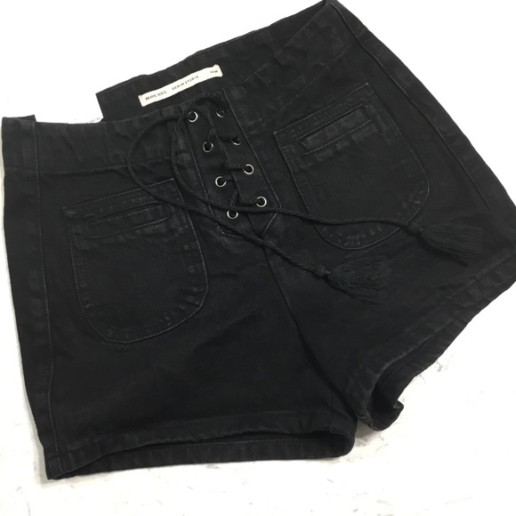 Brave Soul Denim Studio Mindy High Waisted Lace up Shorts Black 10/38 - Picture 6 of 11